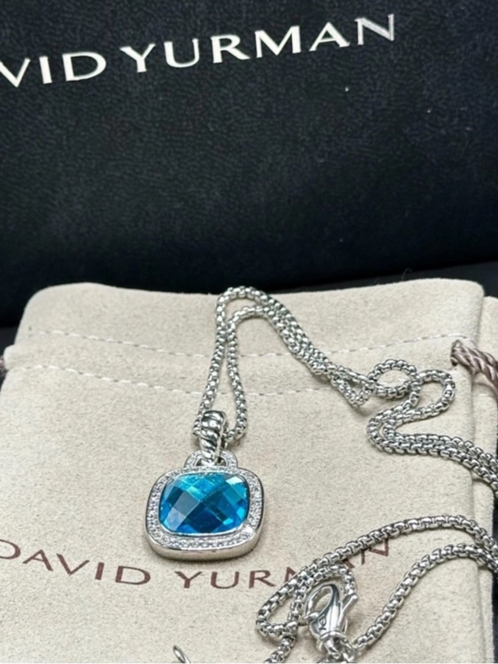 David Yurman Petite Albion Blue Topaz and Sterling Silver Pendant Necklace 20”